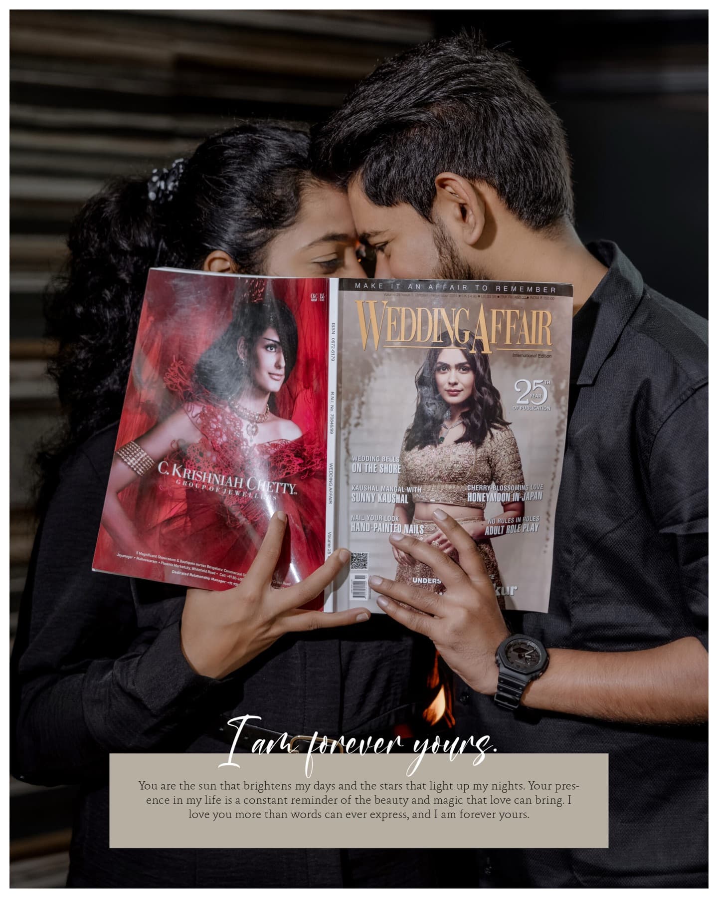 Magazine-style wedding album cover design
